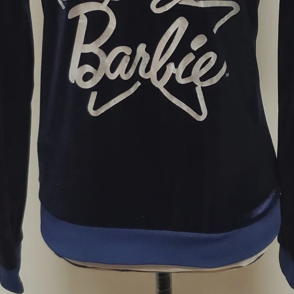 Rare Retro Barbie Loves Splash Silver Superstar Barbie Dark Indigo Velvet Hoodie - Picture 13 of 15